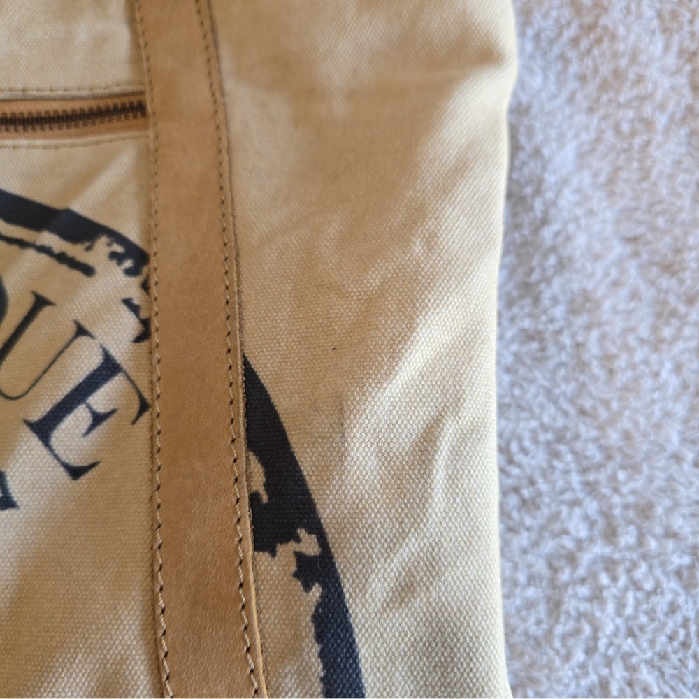 Le Papillon Upcycled Canvas And Leather Shoulder Bag Purse Tote French Detail - Picture 11 of 14
